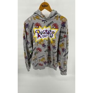 XL Vintage Rugrats All Over Print Gray Hoodie Nickelodeon Cartoon 90s